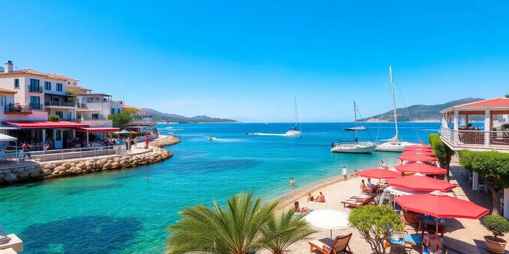 Bodrum beach with clear skies and vibrant scenery.