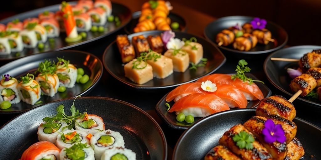 Zuma Istanbul fusion dishes on a table.